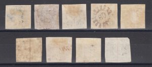 Bavaria Sc 2, 4-6, 6b, 9-12 used 1849-1862 Numerals, 9 diff, millwheel cancels