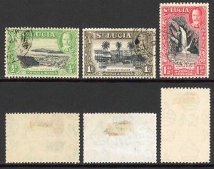 St Lucia SG113a/5a Perf 13 x 12 Set of 3 Fine used Cat 34.65 pounds