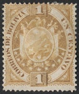 BOLIVIA 1894 Sc 40 Mint H 1c Coat of Arms