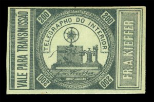 BRAZIL 1873 TELEGRAPHS - KIEFFER machine  200rs black, yellow -  VF