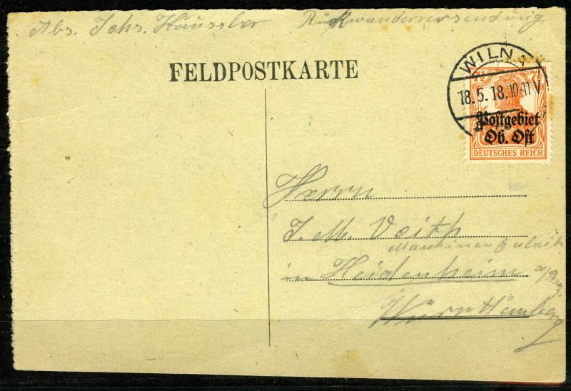 Lithuania, 1918, German Occupation, Fieldpost from retreating German Soldier