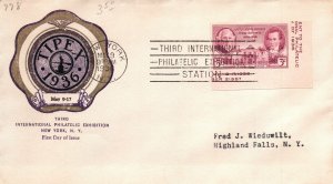 SCOTT 776 TIED TO TIPEX INTERNATIONAL PHILATELIC EXHIBITION CACHET NYC 1936