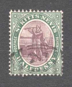 St. Kitts-Nevis, Scott #11   VF/XF, Used, 1/2p green&violet, CV $8.25 ...6000002