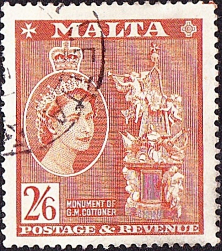 MALTA 1956 QEII 2/6s Chestnut SG279 FU