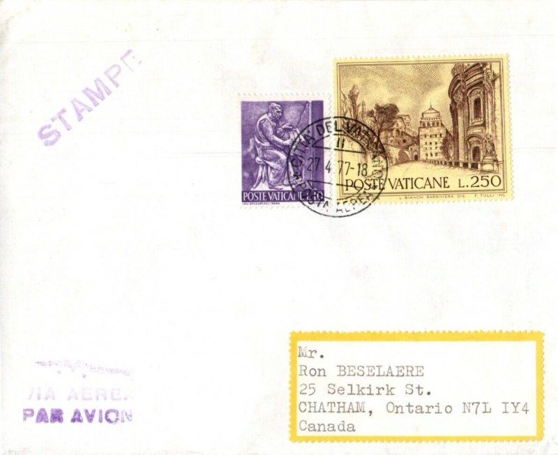 Vatican City to Canada, 1977 Postal Cover with original New issues brochures