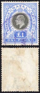 Natal SG142 One Pound Black and Bright Blue Fiscal Cancel