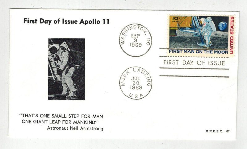 1969 Man On Moon Apollo 11 Space C76-97 BPESC #1 BEECH POSTAL EMPLOYEES