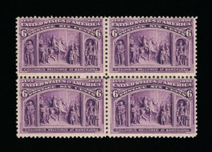 AFFORDABLE GENUINE SCOTT #235 F-VF MINT OG NH 1893 6¢ COLUMBIAN EXPO BLOCK OF 4