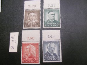 GERMANY 1953 MNH MI. 173-176 MARGIN SET XF (263) ALL MARGIN #s OR CM