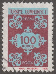 Turkey stamp, Scott#0138, used, official stamp, 100 kurus, multi, #0138