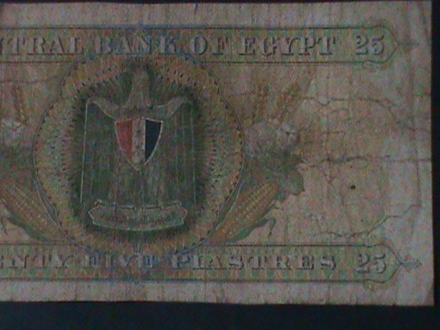 EGYPT-CENTRAL BANK OF EGYPT $25 PIASTRES-CIRCULATED-F-57 YEARS OLD-ANTIQUE