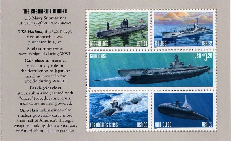 3373-77, The Submarine Stamps Submarine Booklet Pane, MNH