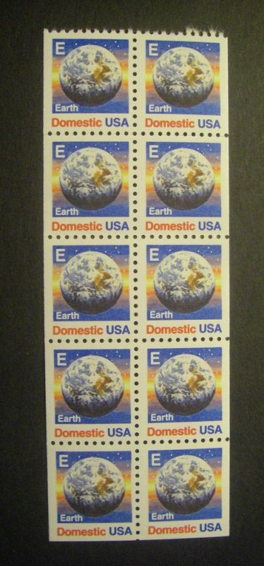 Scott 2282a, 25c E Earth without tab, MNH Booklet Pane of 10