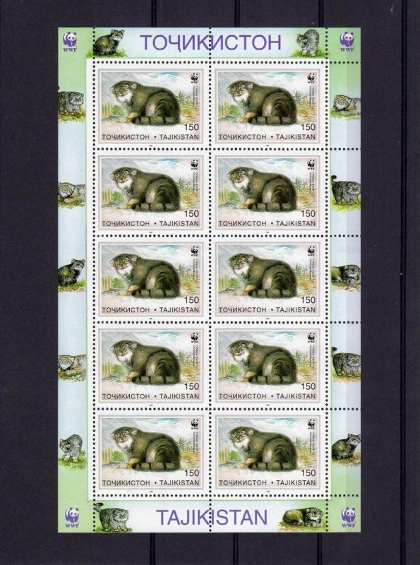 10 x Tajikistan 1996 Sc#92/97  WWF Pallas Cats 6 Sheetlets  (60v) perforated