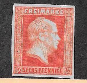 Prussia #2 6pf imperf red orange  (MNG) CV$90.00