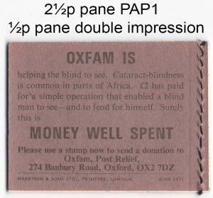 GB 1971 Machin 2½p Stick Firmly unmounted mint booklet pane perf PAP1 good per