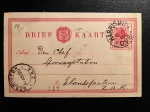 1899 Orange Free State South Africa Postcard Cover to Elandifontein ZAR