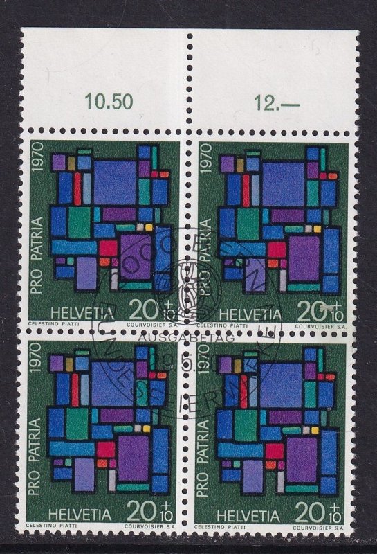 Switzerland  #B391 cancelled 1970 Pro Patria stained glass window 10c block of 4