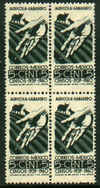 MEXICO 752, 5c Census. Block of four. Unused, OG (327)