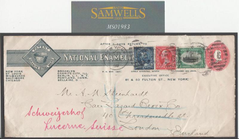 USA Cover ADVERT POSTAL STATIONERY 2c Die 1901 STEEL Transatlantic MS1983