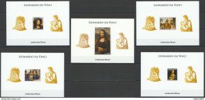 Lx025 Imperf 2016 Sierra Leone Art Leonardo Da Vinci !!! Uv Cardboard 5Bl Mnh