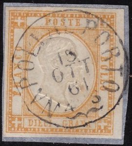 1861 NEAPOLITAN PROVINCES, No. 22 USED ON FRAGMENT Bolaffi Signatures - A.Diena