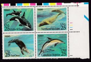 United States 1990 Sea Creatures Dolphin Whale Otter Plate Number Block VF/NH
