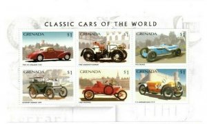 Grenada - 1996 - Classic Cars - Sheet Of 6 - MNH