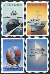 Antigua 929-932,933,MNH. Boats 1986.Tugboat,Sailboat,Yachts,Boat-building.