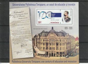Romania STAMPS 2020 POLYTECHNIC UNIVERSITY TIMISOARA 100 YEARS MNH MS POST