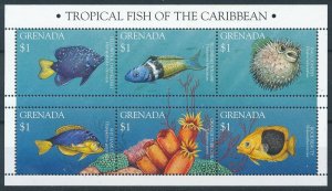 [109094] Grenada 1995 Marine life fish Balloonfish Coral Mini sheet MNH