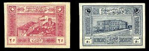 Turkey, Turkey in Asia #84a-85a (Mi. 773U, 775U) Cat€200, 1922 25pi rose an...