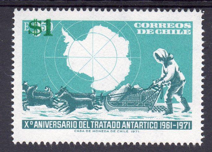 Chile 1982 Sc#630 ANTARCTIC TREATY Map and Dog Sled (1) ovpt.$1  MNH