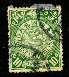 China 1900 Imperial 10¢ Green Coiling Dragon  Scott # 116 VFU D368