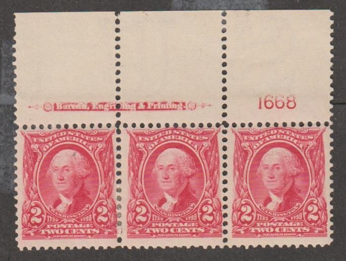 U.S. Scott #301 Washington Stamps - Mint Plate Number Strip of 3