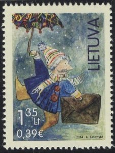 Lithuania 2014 MNH Sc 1036 1.35 l Man holding letter, umbrella Christmas