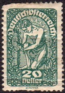 Austria 208 - Mint-H - 20h Allegory of the Republic (Crease) (1919) (2)