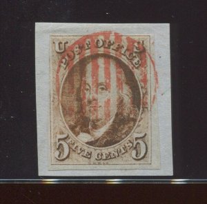 1 Franklin Imperf Used Stamp on Small Piece BX4645