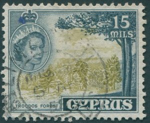 Cyprus 1958 15m yellow-olive & indigo SG177aa used