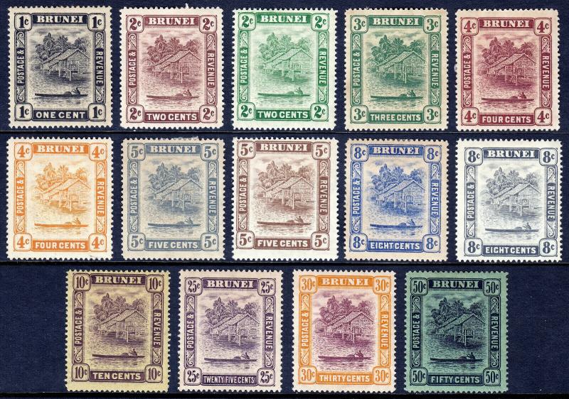 BRUNEI — SCOTT 43//57 (SG 60//77) — 1924-37 RIVER SCENE ISSUE — MH — SCV $151.55