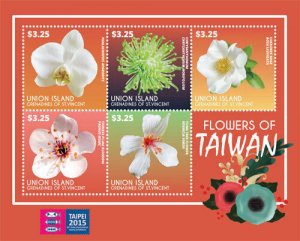 UNION ISLAND 2015 - TAIPEI STAMP EXPO FLOWERS OF TAIWAN - SHEET OF 5 STAMPS MNH