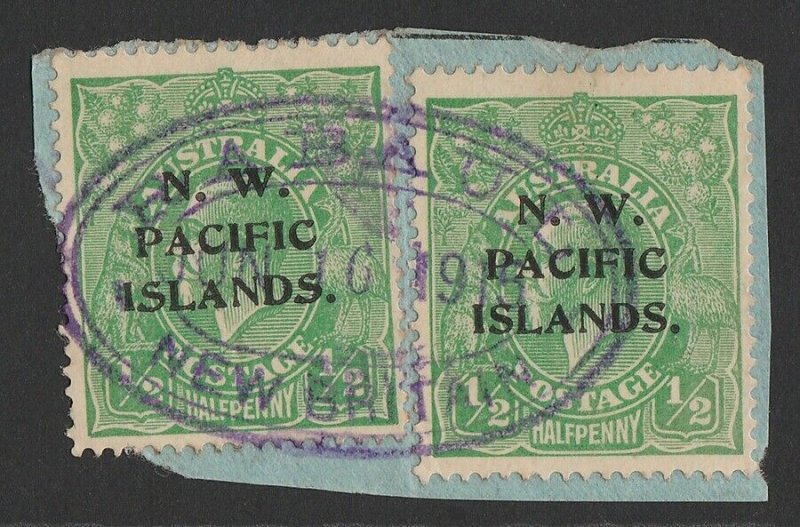 NEW GUINEA - NWPI 1915 KGV ½d types a & c, variety 'broken neck emu'.