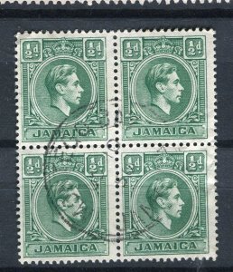 JAMAICA; 1938-40s early GVI issue fine used Pictorial Block, 1/2d. value
