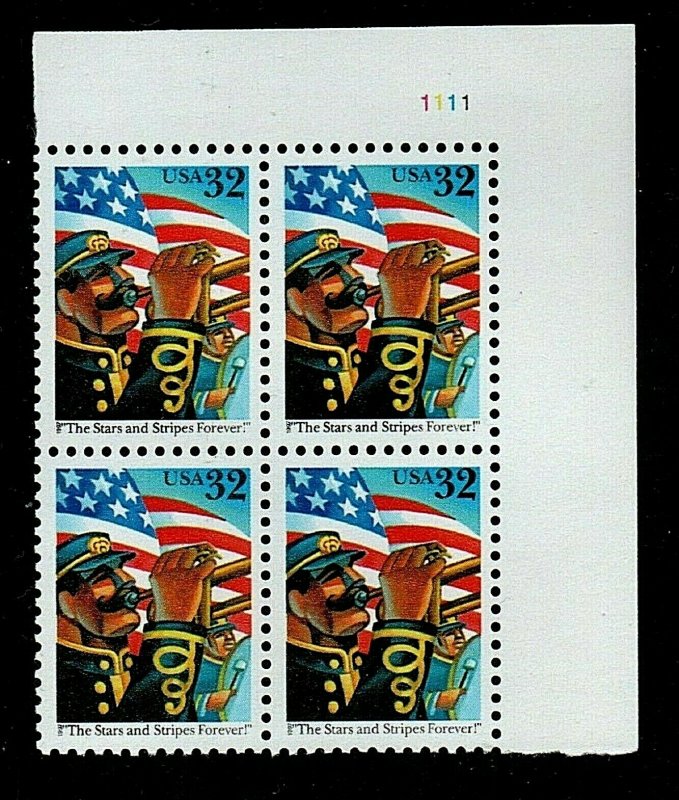 Sc # 3153 ~ Plate # Block ~ 32 cent The Stars and Stripes Forever Issue (dh26)