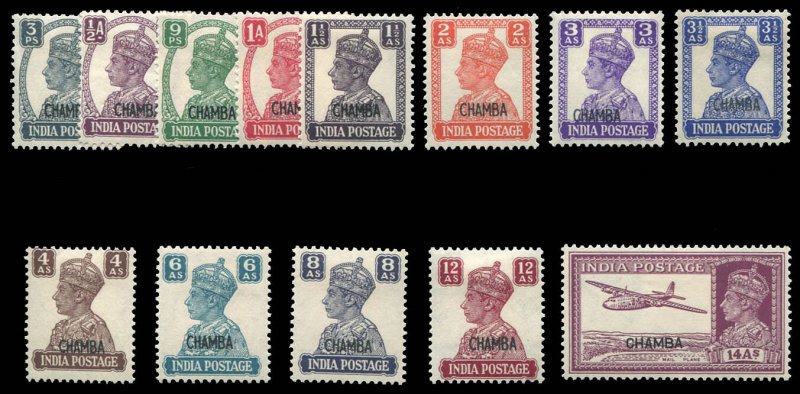 Indian States - Chamba #89-99,107 (SG 108-120) Cat£130, 1942-48 George VI, c...