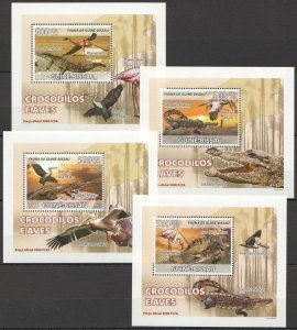 A0828 2008 Guinea-Bissau Fauna Birds Animals Crocodiles Aves 4 Lux Bl Mnh