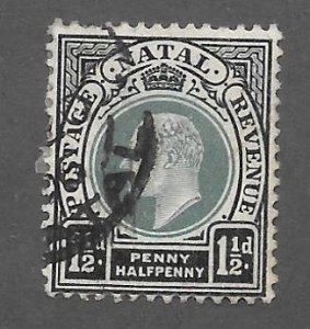 NATAL #83 Used 1 1/2p King Edward VII Stamp 2017 CV $6.00