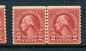 Scott #599A Washington TYPE 2 Mint Coil Pair of 2 Stamps NH (Stock 599A-229) 