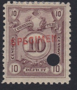 PERU 1909 Postage due SPECIMEN opt in red + security punch hole ............7976