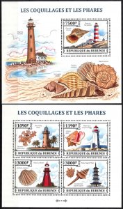 Burundi 2013 Architecture Lighthouses and Shells Sheet + S/S MNH